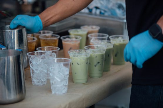 Homemade popping boba in disposable cups